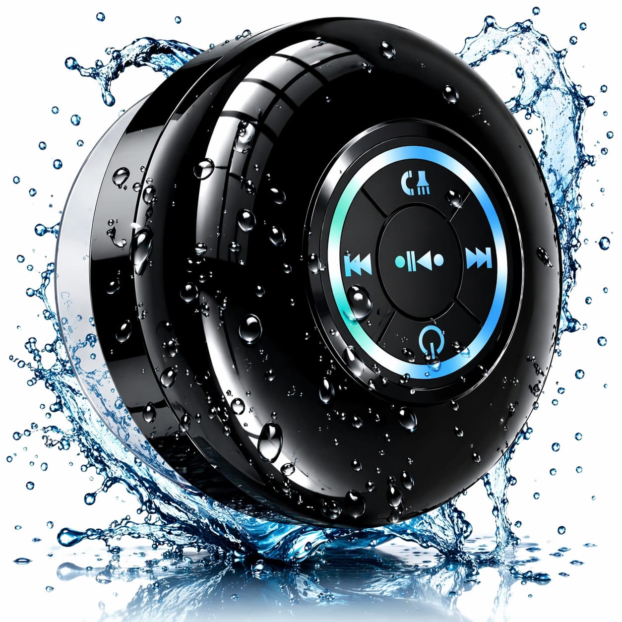 Waterproof Bluetooth Shower Speaker with LED, IPX4 Portable Wireless Hands-Free Mini Speaker, Built-in Mic, Suction Cup