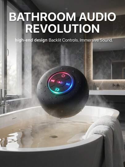 Waterproof Bluetooth Shower Speaker with LED, IPX4 Portable Wireless Hands-Free Mini Speaker, Built-in Mic, Suction Cup