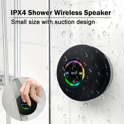 Waterproof Bluetooth Shower Speaker with LED, IPX4 Portable Wireless Hands-Free Mini Speaker, Built-in Mic, Suction Cup